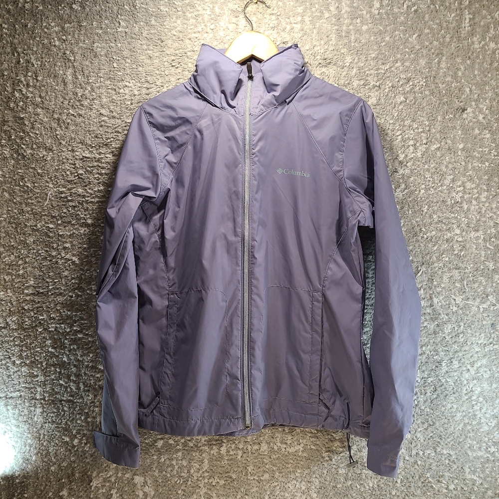 Columbia Sportswear Windbreakerâ M Gray Nylon Full Zip Lightweight Hodded Jacket